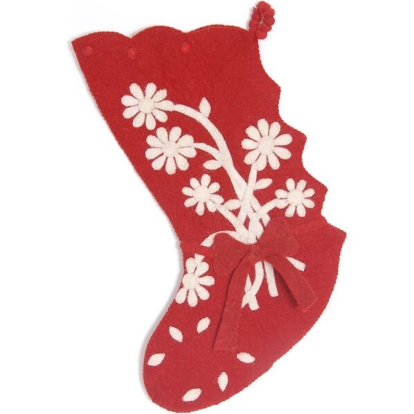 Hand Felted Flower Bouquet Stocking, Red
