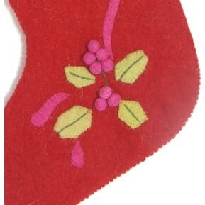 Hand Felted Wool Christmas Stocking - Holly Berry on Red - Stockings - 3