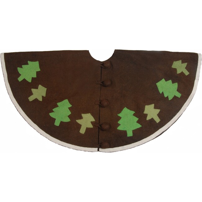 Hand Felted Green Trees Tree Skirt, Brown