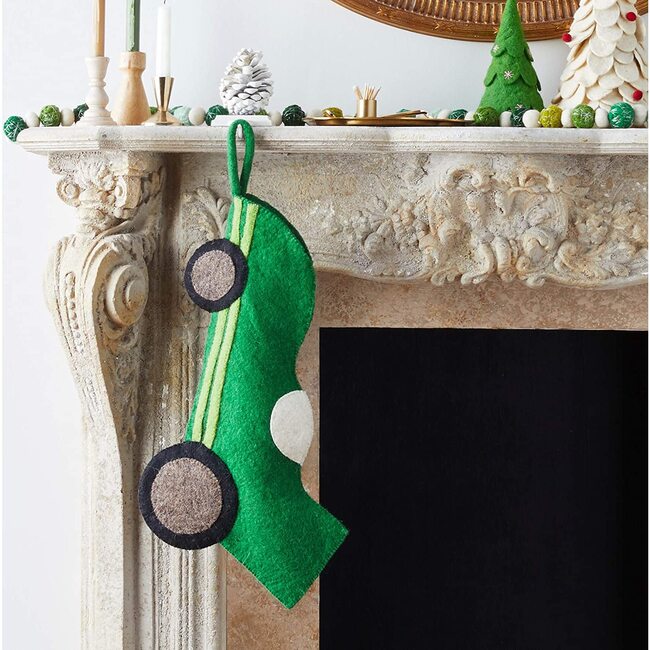 Hand Felted Race Car Stocking, Green