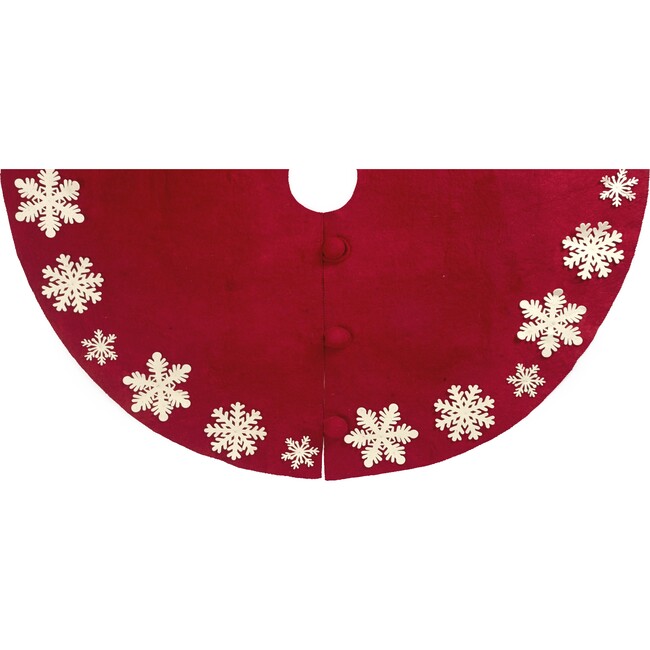 Hand Felted Snowflake Tree Skirt, Red