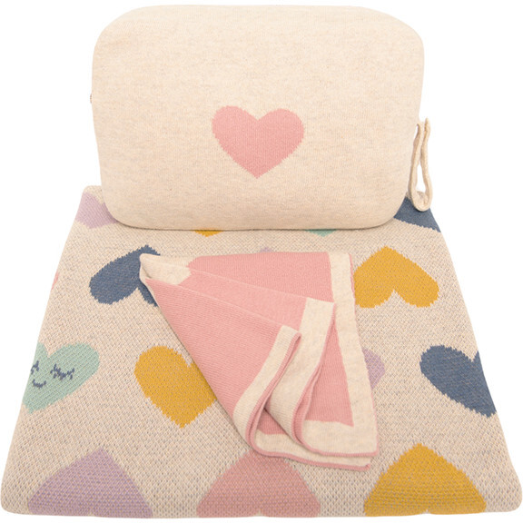 Smiley Hearts Baby Blanket Set, Pink/Yellow - Blankets - 1