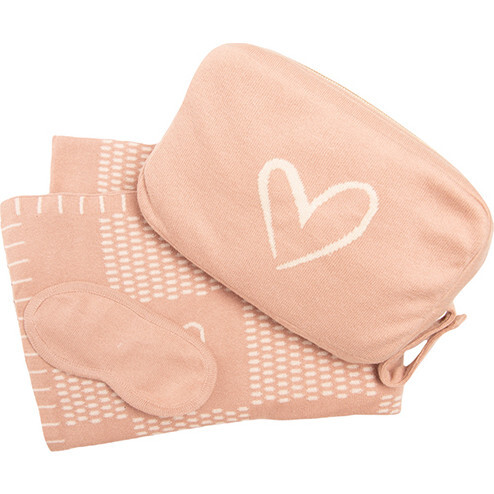 Square Love Reversible Blanket Travel Set, Shell Pink - Blankets - 1