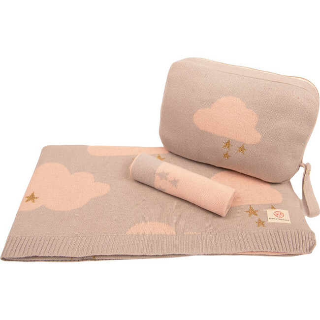 Dreamy Clouds Baby Blanket Set, Baby Pink - Blankets - 1