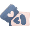 Hearts Reversible Blanket Travel Set, Marine/Pink - Blankets - 1 - thumbnail