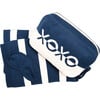 Xoxo Reversible Stripes Blanket Travel Set, Blue/Natural - Blankets - 1 - thumbnail