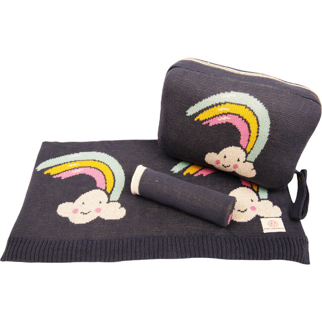 Rainbow Smiles Baby Blanket Set, Navy