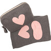 Hearts Reversible Blanket Travel Set, Dark Grey Blossom - Blankets - 1 - thumbnail