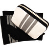 Reversible Stripe Blanket Travel Set, Black/Natural - Blankets - 2 - thumbnail