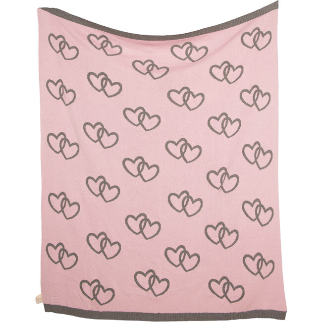 Twin Hearts Baby Blanket Set, Grey/Pink