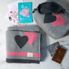 Double Hearts Blanket Travel Set, Light Grey/Pink - Blankets - 2