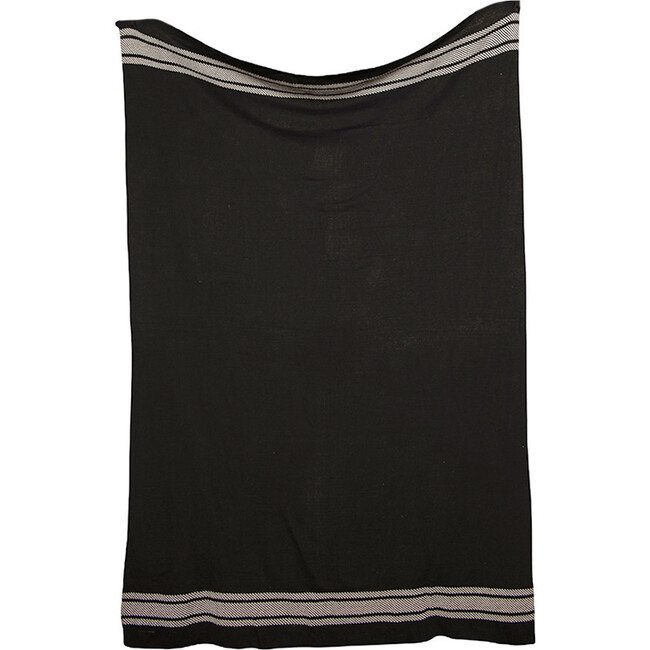 Reversible Stripe Blanket Travel Set, Black/Natural - Blankets - 4