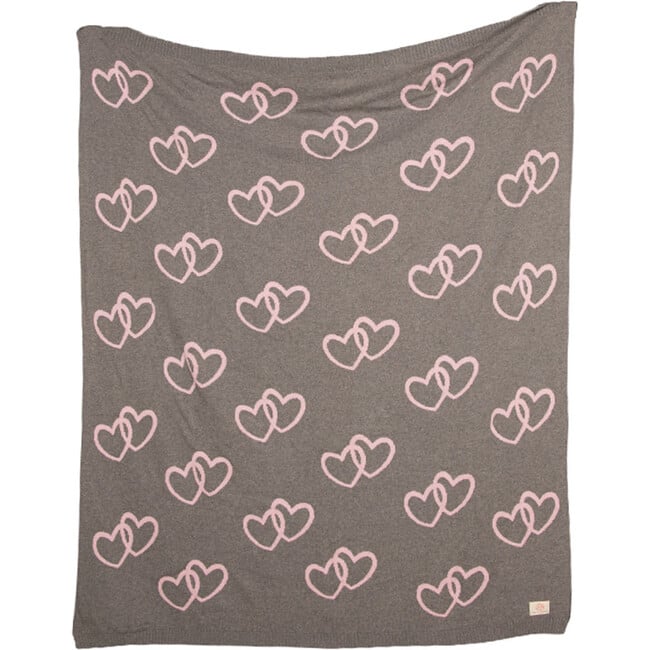 Twin Hearts Baby Blanket Set, Grey/Pink - Blankets - 3