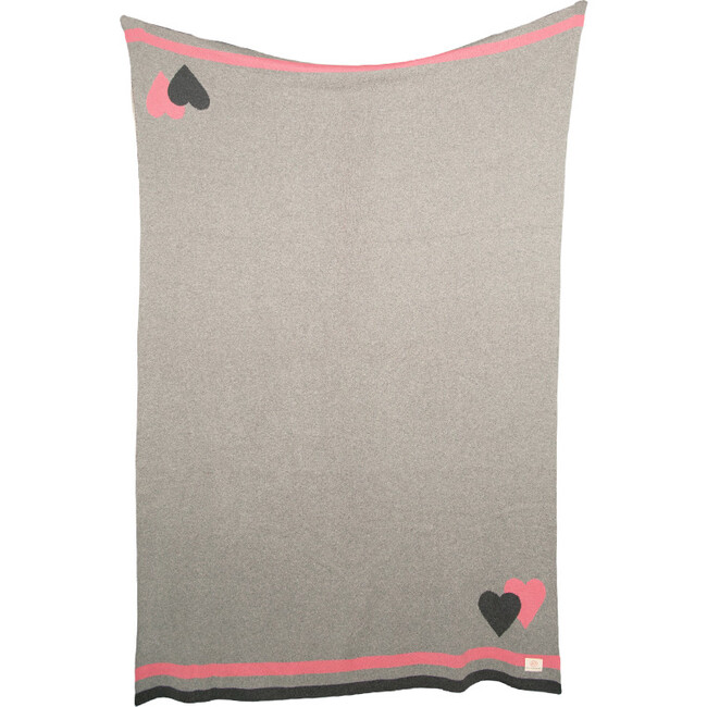 Double Hearts Blanket Travel Set, Light Grey/Pink - Blankets - 3