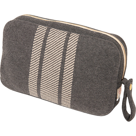 Reversible Stripe Blanket Travel Set, Dark Grey/Pale Whisper - Blankets - 5