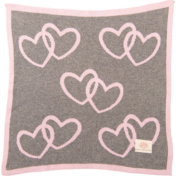 Twin Hearts Baby Blanket Set, Grey/Pink - Blankets - 4