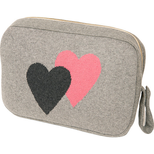Double Hearts Blanket Travel Set, Light Grey/Pink - Blankets - 4