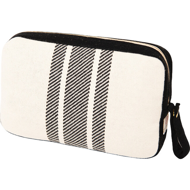 Reversible Stripe Blanket Travel Set, Black/Natural - Blankets - 6