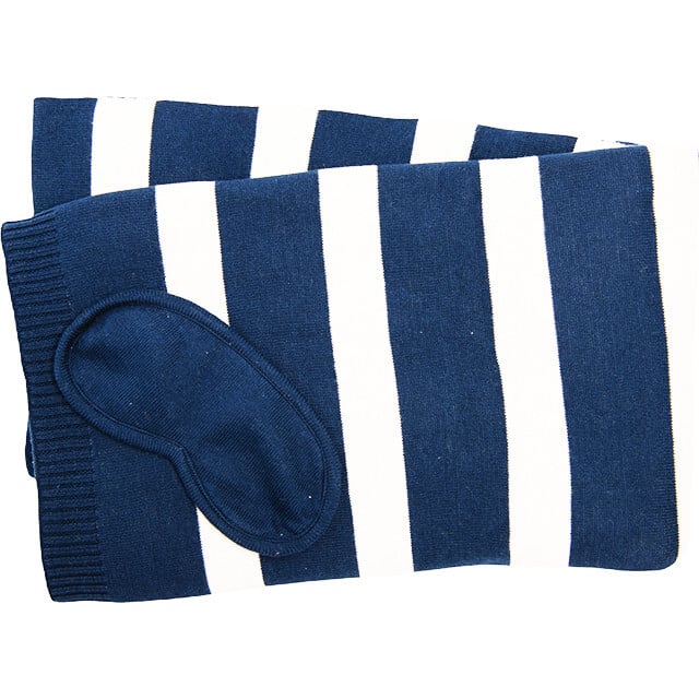 Xoxo Reversible Stripes Blanket Travel Set, Blue/Natural - Blankets - 5