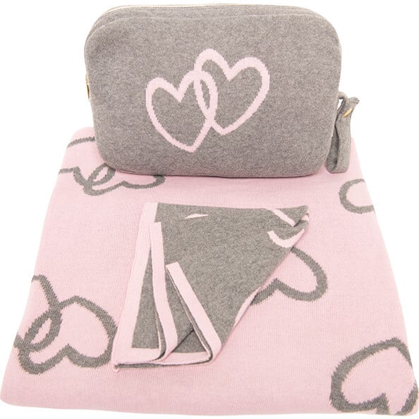 Twin Hearts Baby Blanket Set, Grey/Pink - Blankets - 6