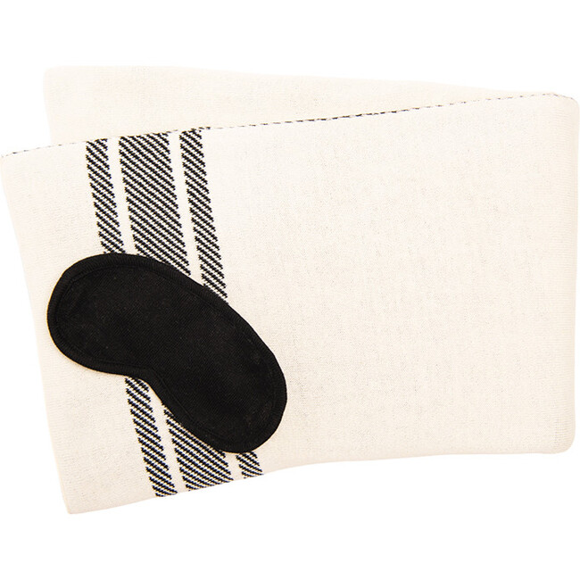 Reversible Stripe Blanket Travel Set, Black/Natural - Blankets - 7