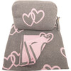 Twin Hearts Baby Blanket Set, Grey/Pink - Blankets - 7 - thumbnail