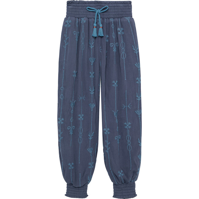 Embroidered Gauze Joggers, Navy - Pants - 1