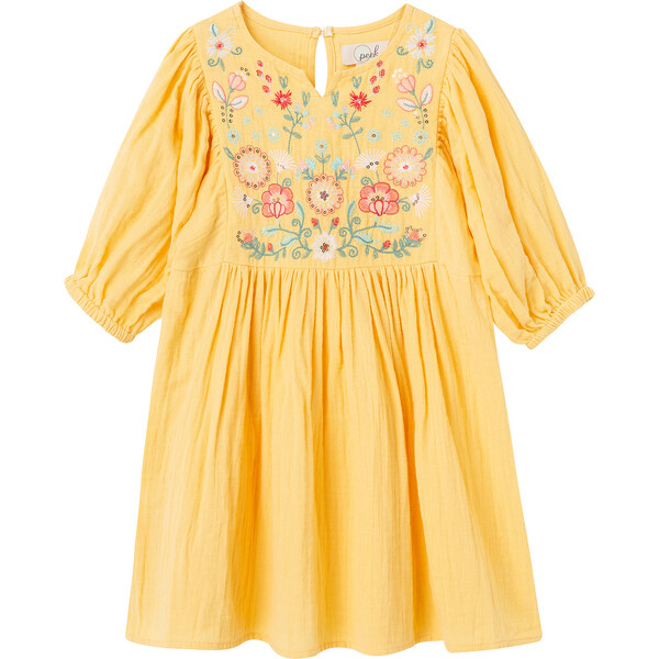 Embroidered Gauze Dress, Yellow - Peek Kids Dresses | Maisonette
