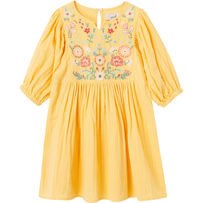 Embroidered Gauze Dress, Yellow