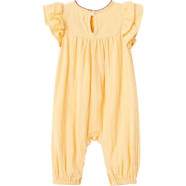 Embroidered Gauze Coverall, Yellow