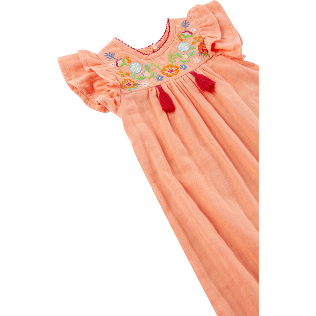 Embroidered Gauze Coverall, Coral - Rompers - 3