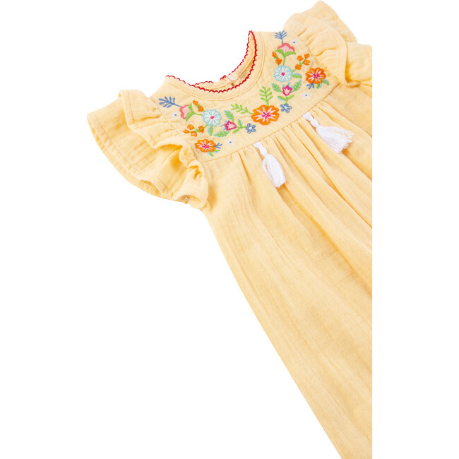 Embroidered Gauze Coverall, Yellow - Rompers - 3