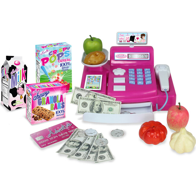 18" Doll Cash Register & Food Play Set, Hot Pink
