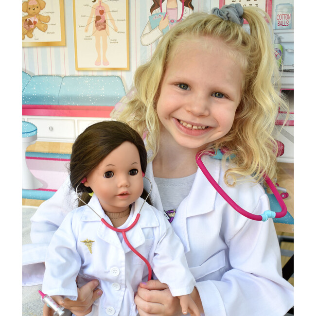 Kid Size Lab Coat with Stethoscope & Syringe and Doll Size Lab Coat with Stethoscope & Syringe, White - Doll Accessories - 3