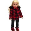 18" Doll Buffalo Check Fur Trimmed Coat, Check Scarf, Leggings & Check Boots - Doll Accessories - 2