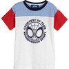 Short Sleeve Color Block Graphic Tee, Cream Red & Blue - Tees - 1 - thumbnail