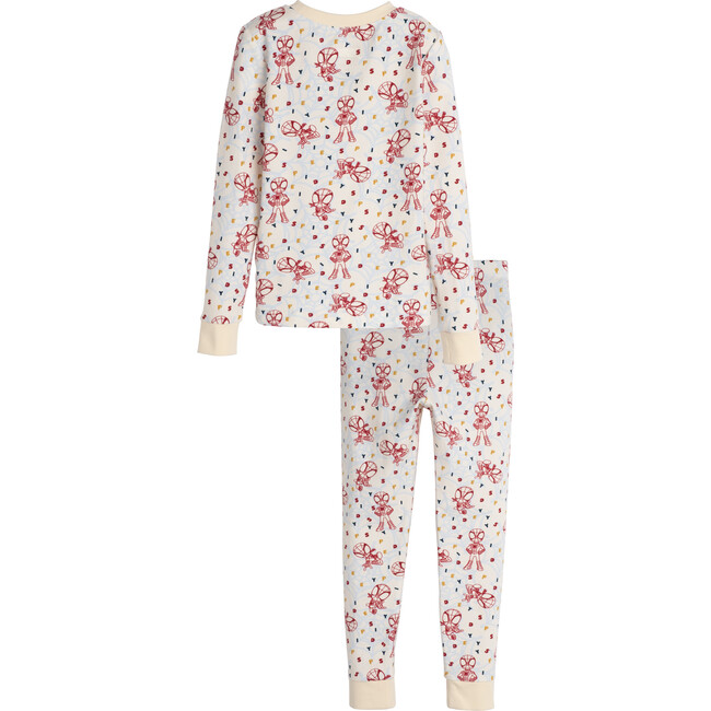All-Over Print Long Sleeve Pajama, Cream Red & Blue