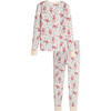 All-Over Print Long Sleeve Pajama, Cream Red & Blue - Pajamas - 2