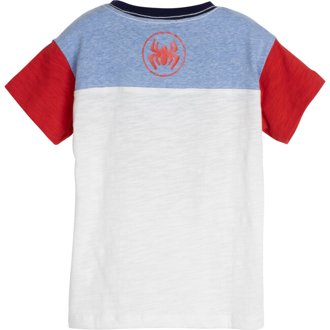 Short Sleeve Color Block Graphic Tee, Cream Red & Blue