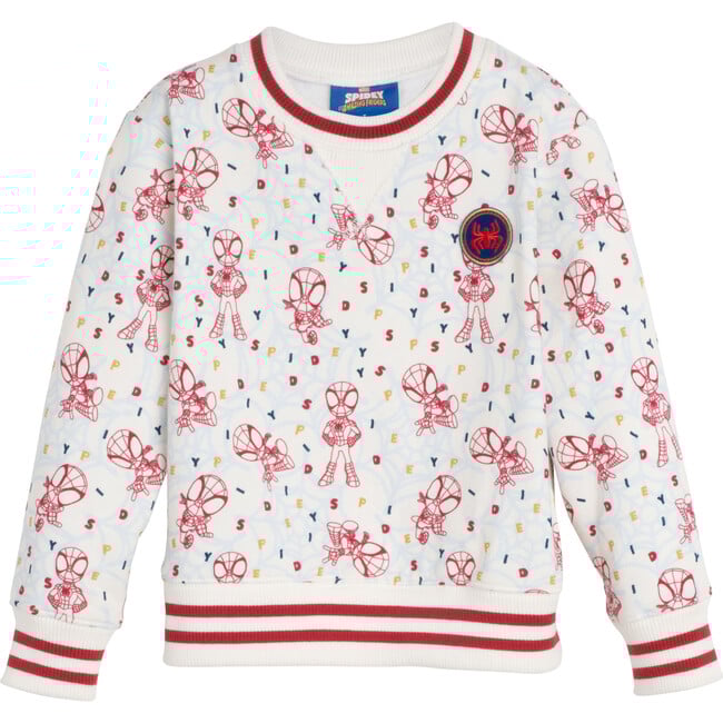 All-Over Print Crewneck Sweatshirt, Cream, Red and Blue