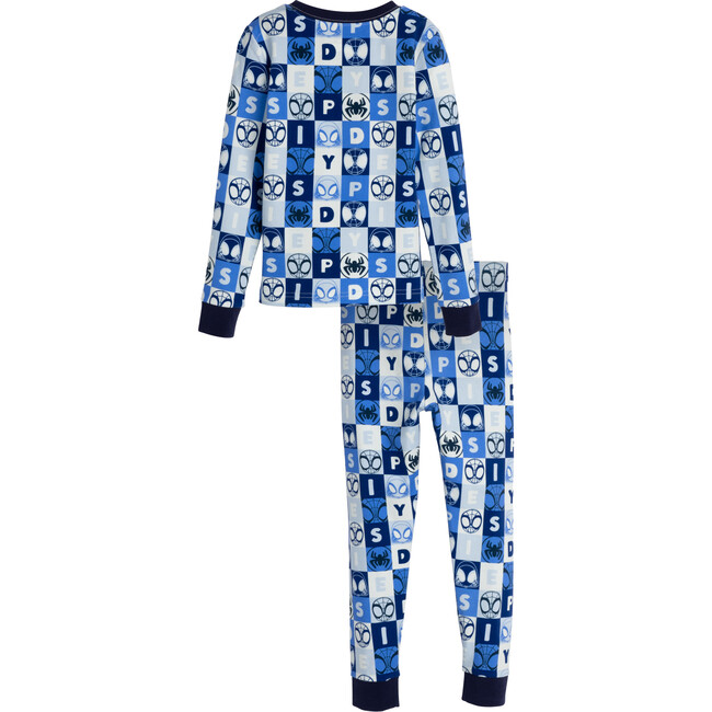 Long Sleeve Checkered Print Pajama, Blue & White - Pajamas - 3