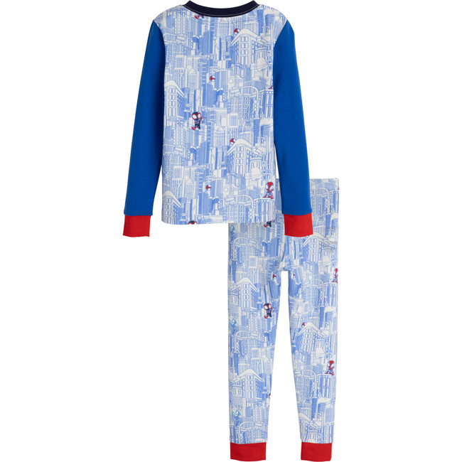 All-Over Print Cityscape Long Sleeve Pajama, Blue and White - Pajamas - 3