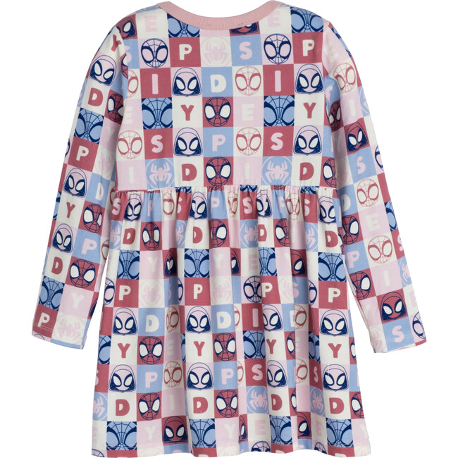 Long Sleeve Checkered Print Dress, Pink & White - Dresses - 3