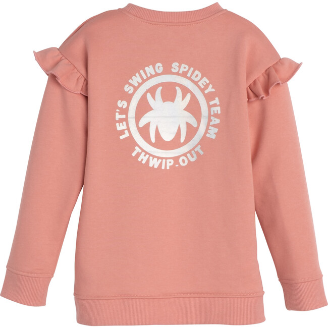 Ruffle Tunic Sweatshirt with Metallic Ghost Spider, Pink - Sweatshirts - 3