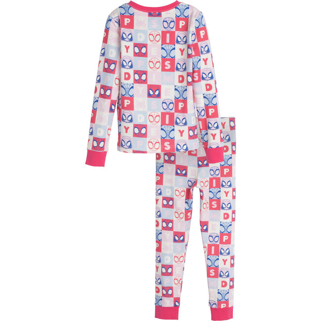 Long Sleeve Checkered Print Pajama, Pink - Pajamas - 3