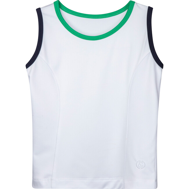 Performance Tank, Bright White with Navy and Kelly Trim