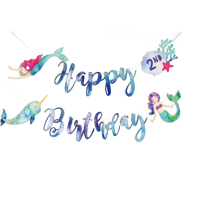 Mermaid and Narwhal Party Birthday Banner - Decorations - 1