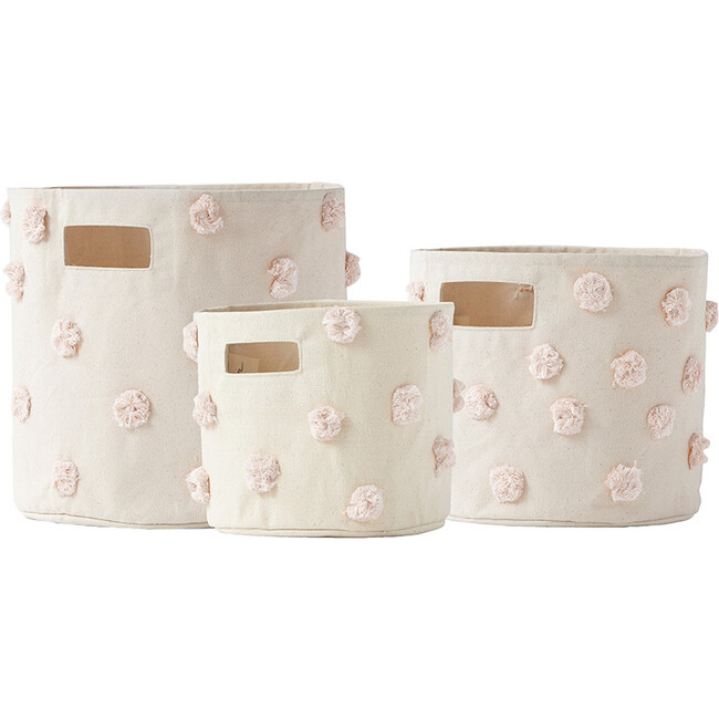 Set of 3 Pom Pom Storage Containers, Blush