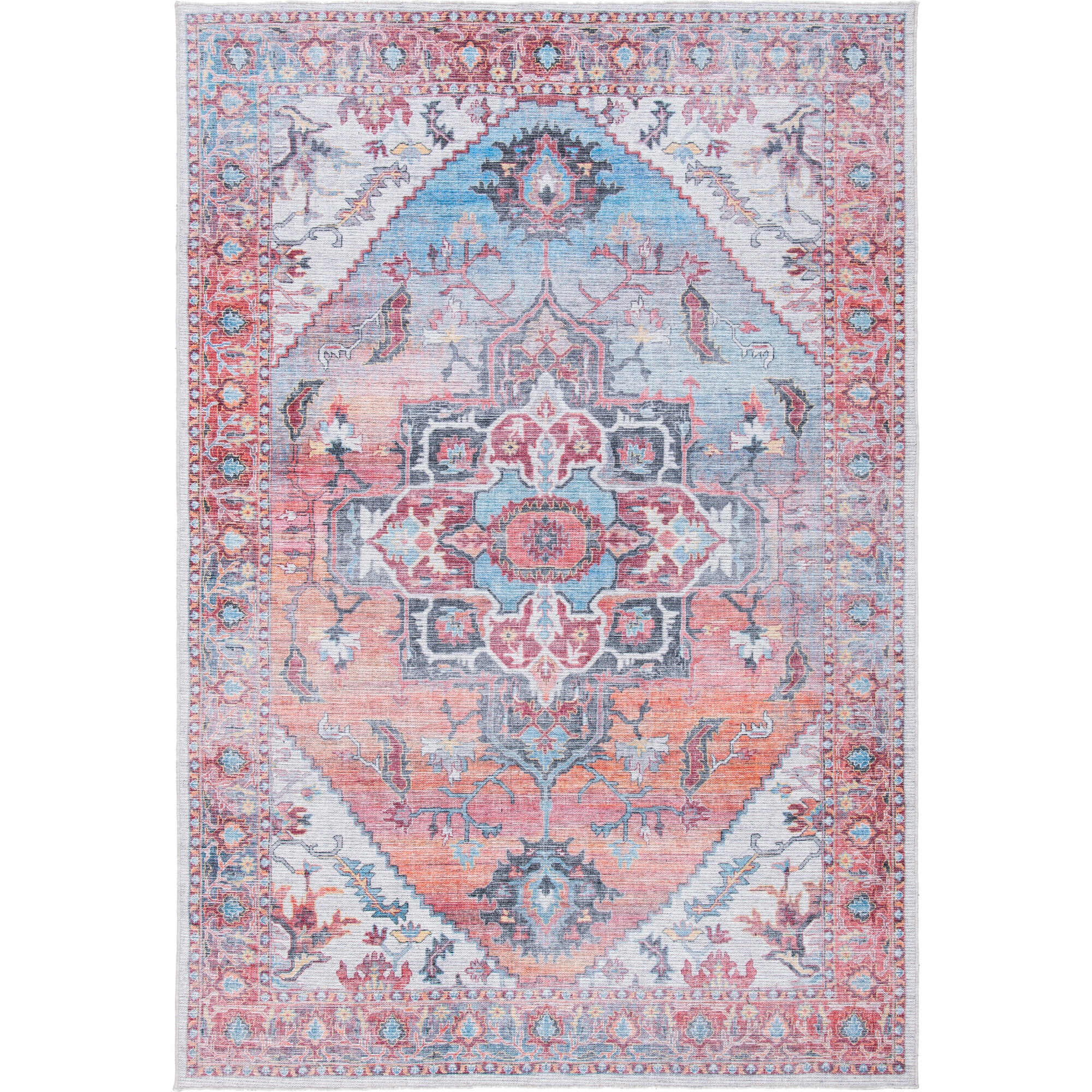 Serapi Machine Washable Rug, Faded Deep Red/Blue/Orange - Rugs - 1