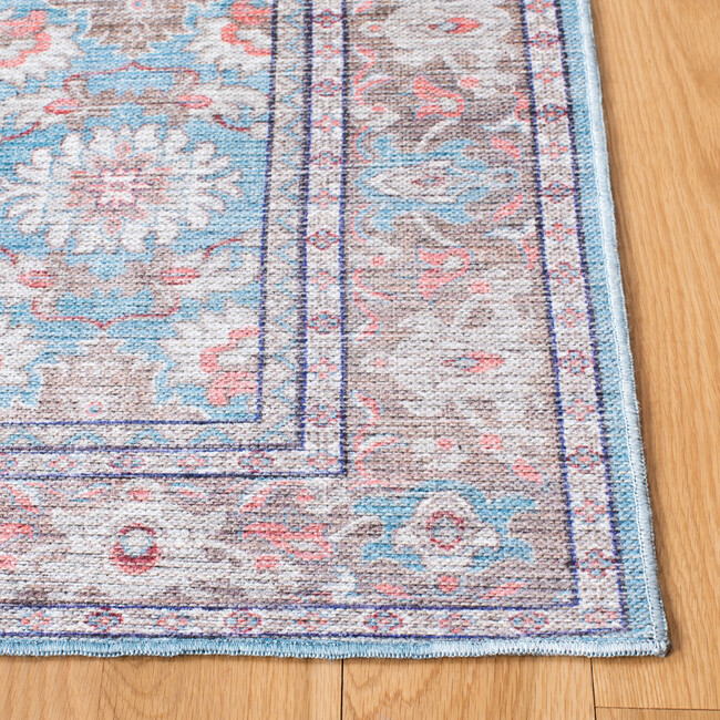 Serapi Machine Washable Rug, Aqua/Orange Floral - Rugs - 6